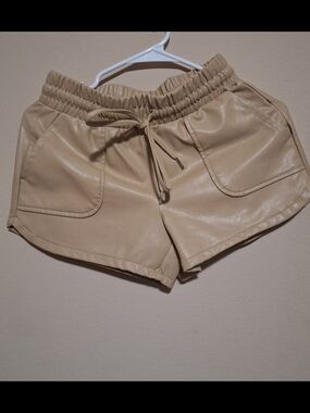 Sincerely Jules Beige Faux Leather Drawstring Athletic Shorts